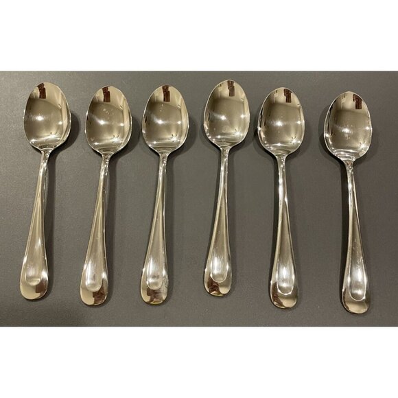 Oneida Sand Dune Glossy Stainless Steel‎ Oval Soup Spoons Set of 6 Flatware USA - Picture 1 of 4